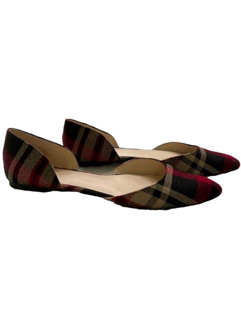 Nine West Starship D’Orsay Flats Size 9.5 Red Black Beige EUC slip Ons
